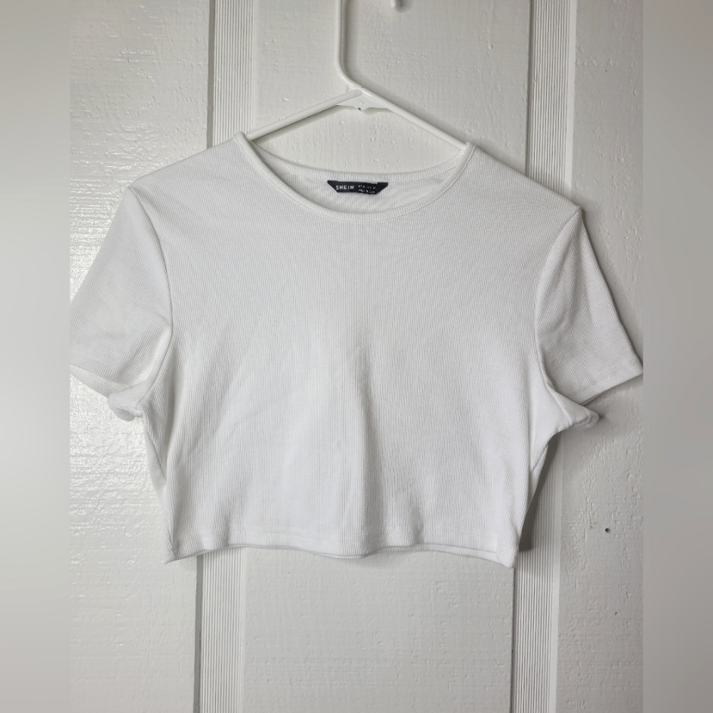 SOLDSHEIN Top White Ribbed Short Sleeve Crop Women's Sz XL NWOT